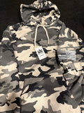Olive green MVD crewneck T-shirt with American flag sleeve graphic